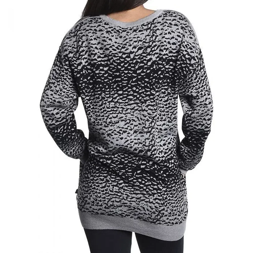 Adidas Sweater Womens XS Gray Black Helsinki Ice Print Cotton Knit Drop Shoulder